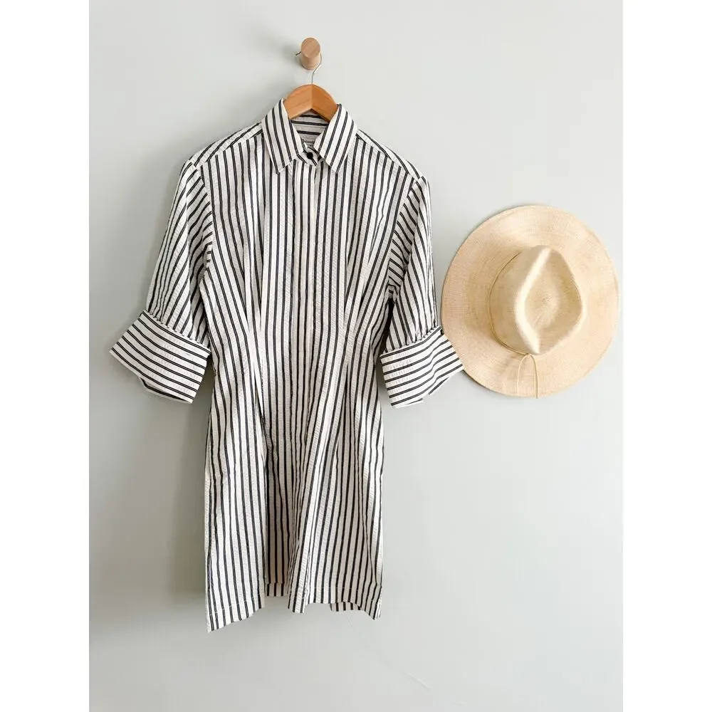 Madewell | NWT Tucked Mini Shirtdress Grey Variegated Stripe | Sz 00 - Picture 2 of 12